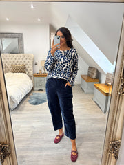 Navy Abstract Animal Print Top Debbie