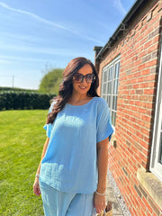 Blue Bubble Cotton Trouser Set Jasmine