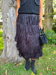 Black Fringed Maxi Skirt