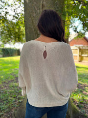 Stone Applique Ruffle Sleeve Knit Crystal