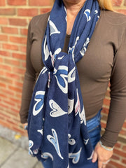 Navy Graphic Heart Scarf