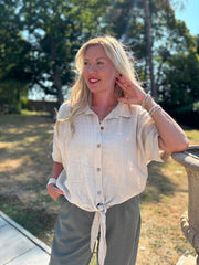 Stone Tie Front Blouse Brielle
