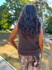 Chocolate Fluffy Hem Knitted Tank Gina
