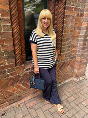 Navy Seam Front Pull On Comfort Trousers