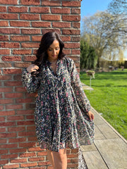 Black Spring Floral Tiered Dress Lilly