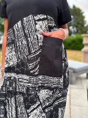 Monochrome Half Printed Pocket Dress Amelia