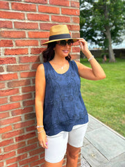Navy Embroidered Daisy Pattern Vest Stella