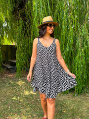 White Greek Key Sleeveless Dress Cleo