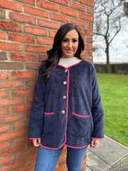 Navy Fleece Button Jacket Farah