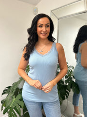 Blue Lace Ribbed Vest Libby