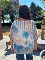 Blue Floral Stripe Top Brianne