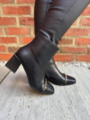 Black Chain Front Block Heel Boots
