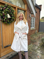 Antique Cream Sleeveless Faux Fur Trim Coat Alexis