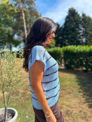 Blue Buttoned Stripe Knit Edith