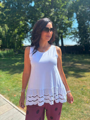 White Broderie Hem Vest Cordelia