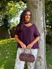 Aubergine Asymmetric Off Shoulder Knit Cora