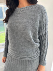 Grey Cable Detail Ribbed Two Piece