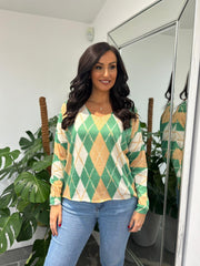 Green Argyle Knit Top Georgia