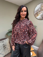 Chocolate Abstract Leopard Blouse Poppy