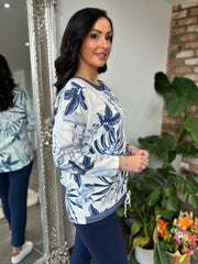 White Denim Trim Multi Leaf Sweat Top Tori