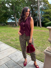 Wine Buttoned Knit Waistcoat Kerry