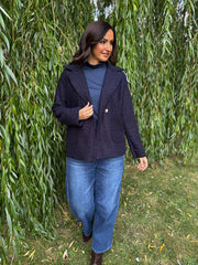 Navy Boucle Buttoned Coat Isla