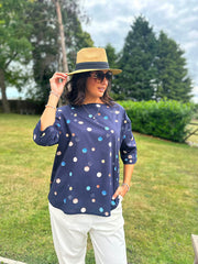 Navy Abstract Circle Print Top Alba