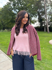Pink Fringed Knit Vest Amara
