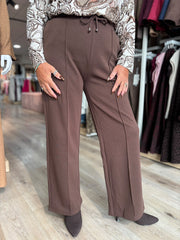Chocolate Drawstring Seam Front Trousers
