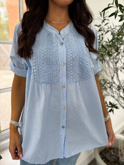 Blue Embroidered Detail Blouse Nellie