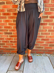 Black Smocked Waist Hareem Trousers