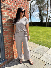 Mocha Ribbed Drape Tie Co-ord Daniella