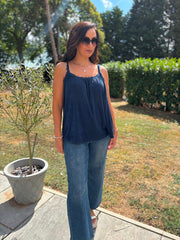 Navy Raw Edge Towelling Vest Natasha