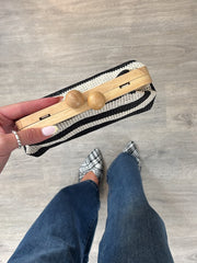 Black Woven Wooden Frame Clutch Bag