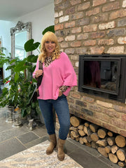 Candy Pink V-Neck Reverse Seam Knit Diana