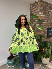 Lime Broderie Hem Tassel Top Ruth