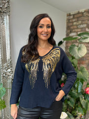 Navy Long Sleeve Angel Wings Knit Florence