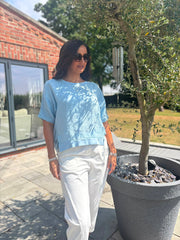 Blue Striped Textured Linen Top Anais