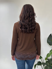 Chocolate Ribbed Lace Trim Top Madeline