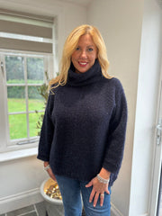 Navy Roll Neck Shimmer Knit Susan