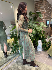 Sage Polka Dot Mesh Dress Joanna