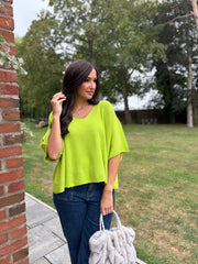 Lime V-Neck Reverse Seam Knit Diana