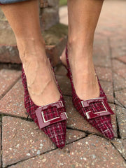 Wine Textured Kitten Heel Shoes