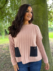 Rose Ribbed Denim Pocket Jumper Chloe