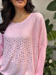 Pink Foil Hearts Knit Denise