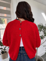 Red Reverse Button Knit Cardi Larissa