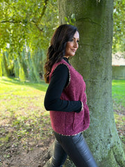 Wine Leopard Trim Waistcoat Rhea