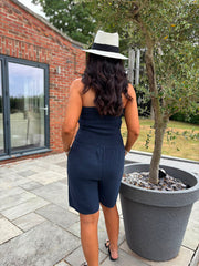 Navy Bubble Cotton Bandeau Playsuit