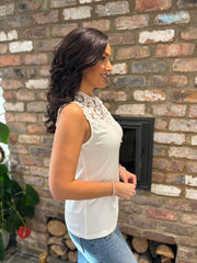 White Crochet Floral Ribbed Vest Olivia