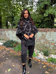 Black Boucle Swirl Pattern Poncho
